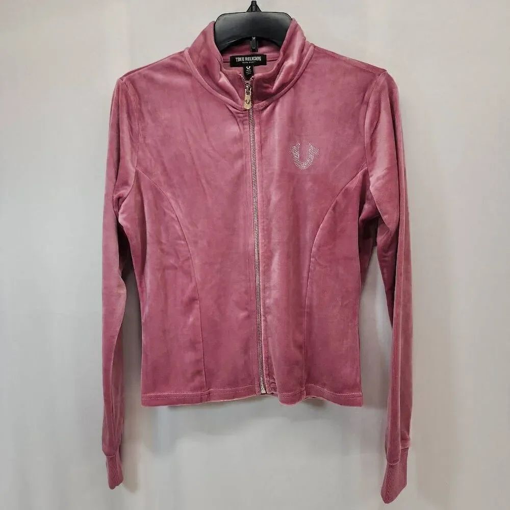 True Religion Size Medium Women's Crystal Wing Velour Track Jacket Pink